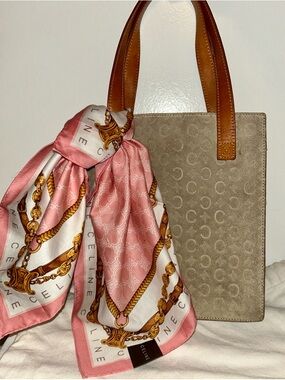 Céline Celine Macadam Suede Handbag .  Authentic NWT Celine Scarf included!